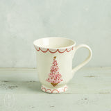 Creative Co-op CHRISTMAS TREE STONEWARE MUG Pink Tree with Red Balls