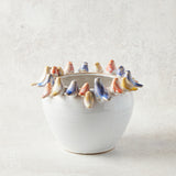 Creative Co-op STONEWARE PLANTER BIRDS ON RIM 7.5
