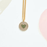 Virtue HEART DISC ON SMALL CURB CHAIN NECKLACE Green