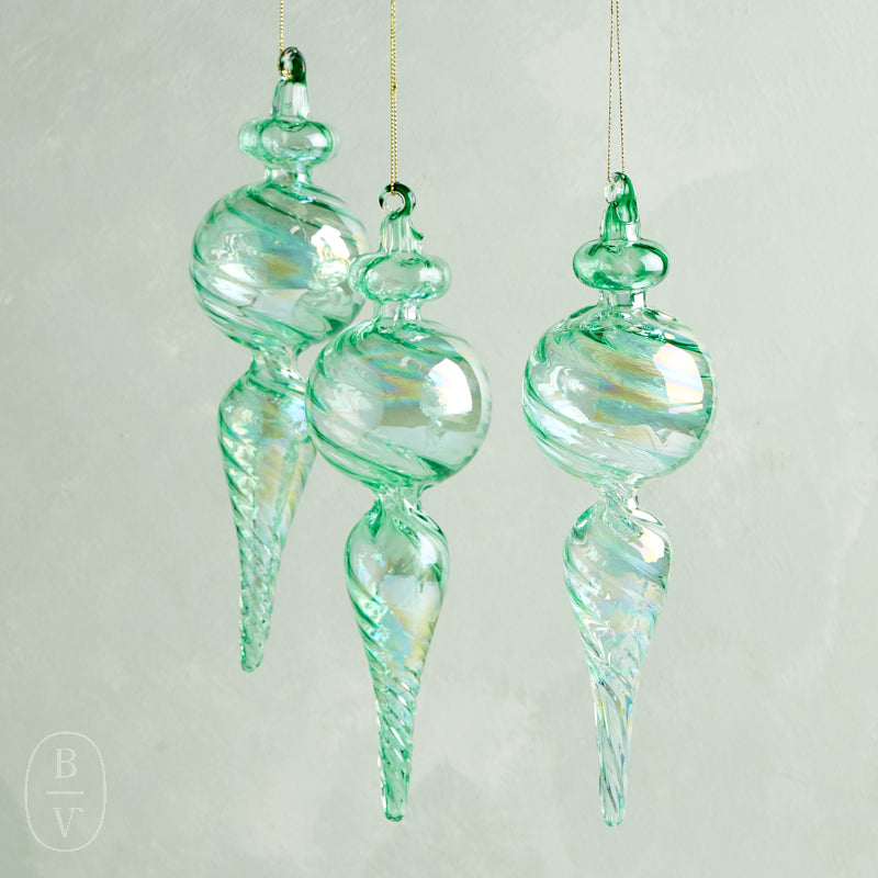 Raz Imports SWIRL BLOWN GLASS FINIAL ORNAMENT Green 10