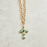Virtue GOLD ESTHER CROSS CABLE CHAIN NECKLACE Amazonite