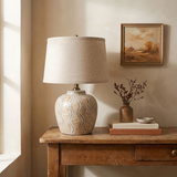 Creative Co-op BOTANICAL VINE STONEWARE LINEN SHADE LAMP