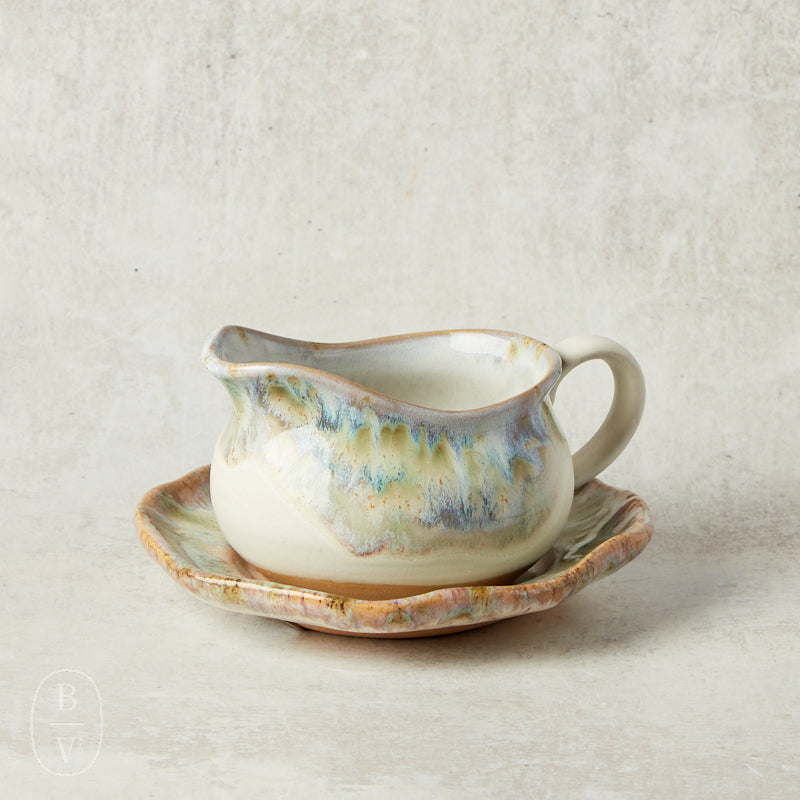 Etta B Pottery GRAVY BOAT SAUCER SET Botanical