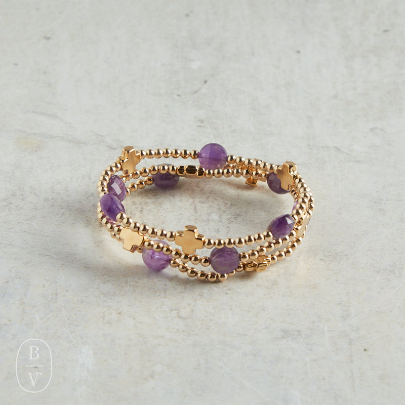 eNewton Design SIGNATURE CROSS ADMIRE PATTERN BRACELET Amethyst 3mm