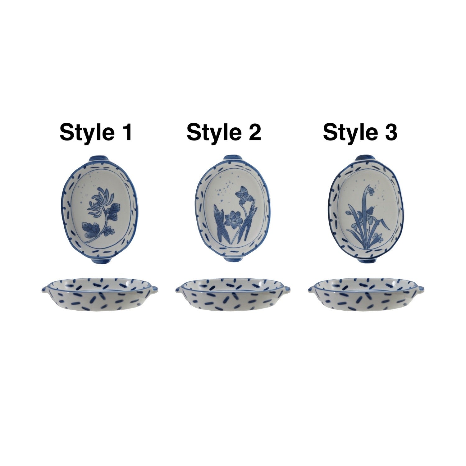 Creative Co-op BLUE FLORAL DESIGN STONEWARE BAKER