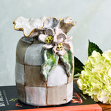 Dixie Pottery GOLD RIM SAK VASE NO 1 Mocha Check