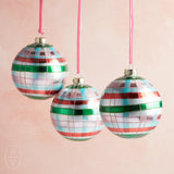 Raz Imports PLAID GLASS BALL ORNAMENT Pink and Green