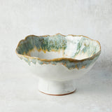 Creative Co-op REACTIVE GLAZE STONEWARE FOOTED BOWL Green Brown