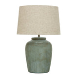 Creative Co-op GREEN STONEWARE LAMP WITH LINEN SHADE