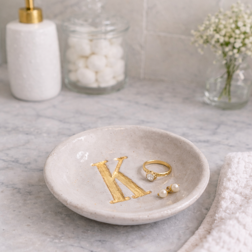 Dixie Pottery GOLD INITIAL RING DISH