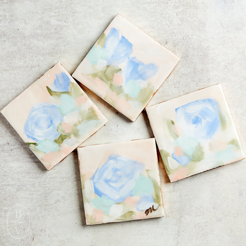 Haley Farris Fine Art FLORAL COASTER SET Blue