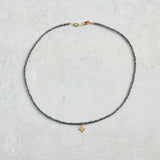 eNewton Design FACETED HEMATITE SIGNATURE CROSS GOLD CHARM CHOKER Hematite 2mm