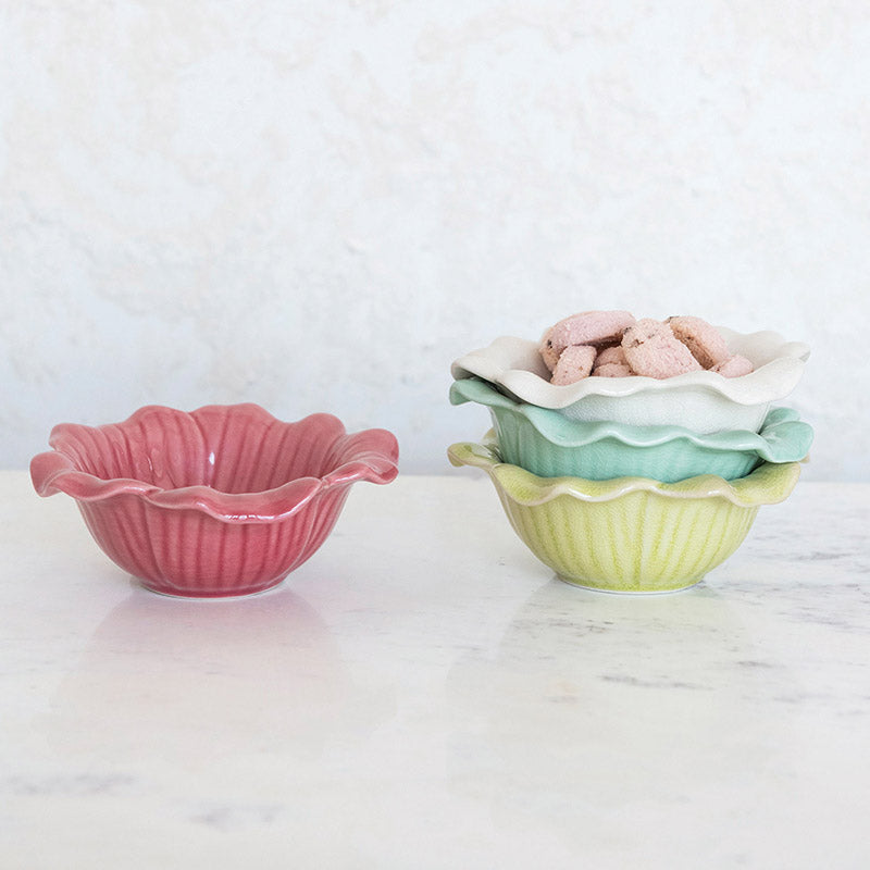 Creative Co-op CRACKLE GLAZE STONEWARE FLOWER BOWL