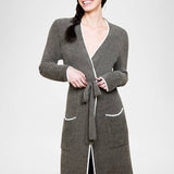 Barefoot Dreams COZYCHIC LITE CONTRAST RIBBED ROBE Olive Branch Pearl