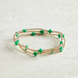 eNewton Design SIGNATURE CROSS SMALL GOLD PATTERN BEAD BRACELET Emerald 2mm