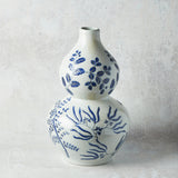 Creative Co-op BLUE AND WHITE STONEWARE DOUBLE GOURD VASE