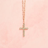 Virtue LARGE PAPERCLIP WITH XL CLEAR CZ CROSS NECKLACE