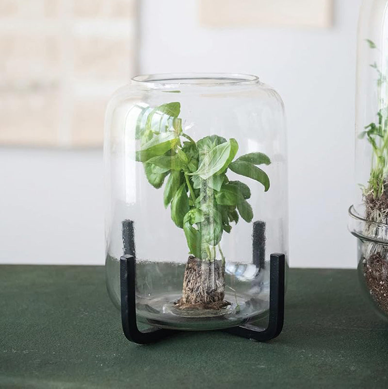 Creative Co-op GLASS HURRICANE VASE WITH STAND