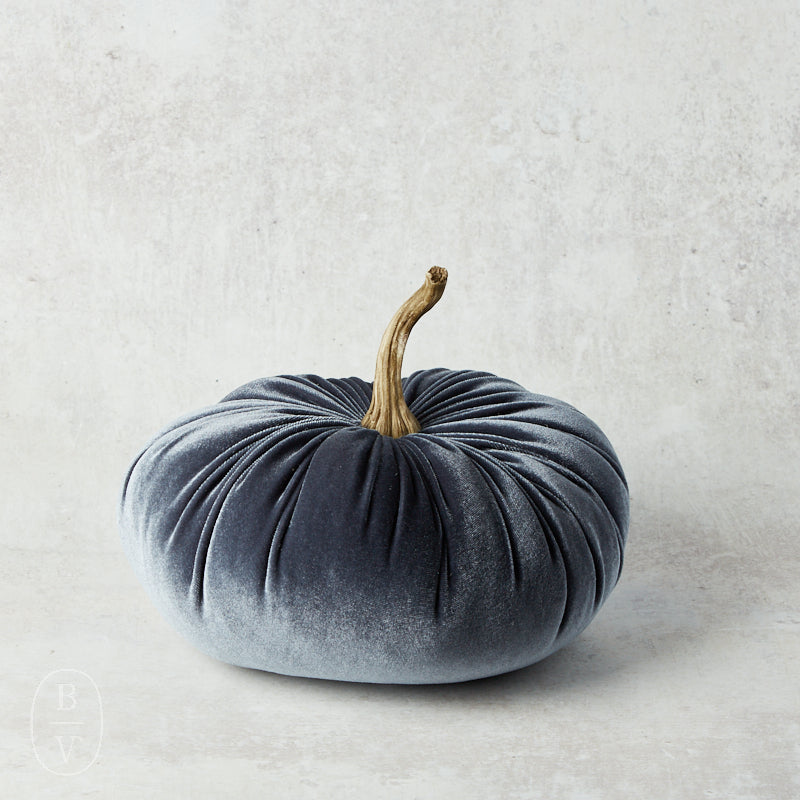 K and K Interiors VELVET STUFFED PUMPKIN Blue 7.25