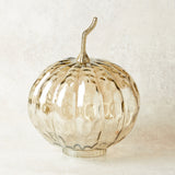 K and K Interiors WAVY GLASS PUMPKIN WITH METAL STEM 10