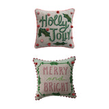 Creative Co-op SQUARE LINEN PRINTED HOLIDAY SAYING PILLOW 18