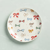 Creative Co-op STONEWARE HOLIDAY PATTERN PLATE Bows and Dots