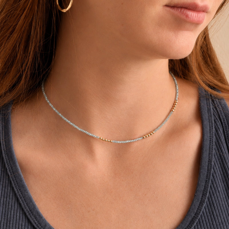 CV Designs BLUE CRYSTAL GOLD BALL NECKLACE