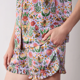 Printfresh BEE TAPESTRY ECO SATIN RUFFLE SHORT SET Lavender