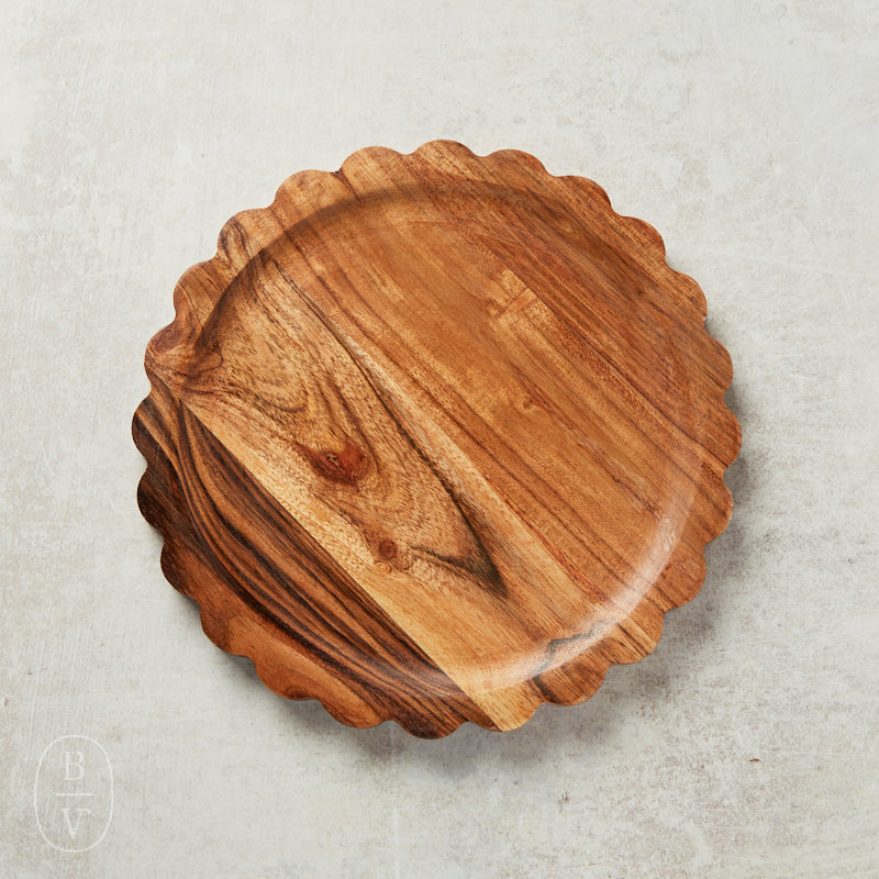 Boston International SCALLOPED ACACIA WOOD TRAY Small