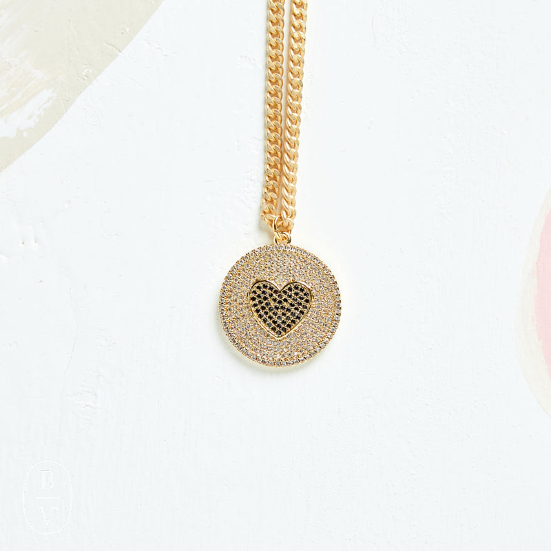 Virtue HEART DISC ON SMALL CURB CHAIN NECKLACE Black