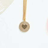 Virtue HEART DISC ON SMALL CURB CHAIN NECKLACE Black