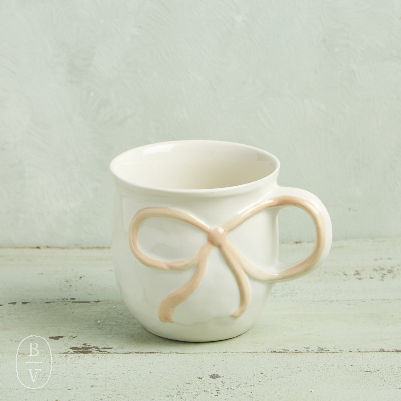 Creative Co-op STONEWARE MUG WITH BOW HANDLE Ivory