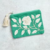 Creative Co-op FLORAL COTTON POUCH Jade