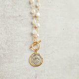 Virtue VINTAGE COIN PEARL ROSARY NECKLACE White