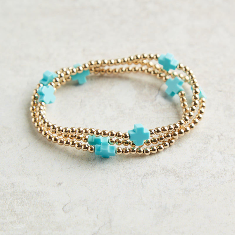eNewton Design EXTENDS SIGNATURE CROSS GOLD PATTERN BEAD BRACELET 7.25