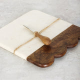 Mudpie SCALLOPED WOOD AND MARBLE BOARD SET