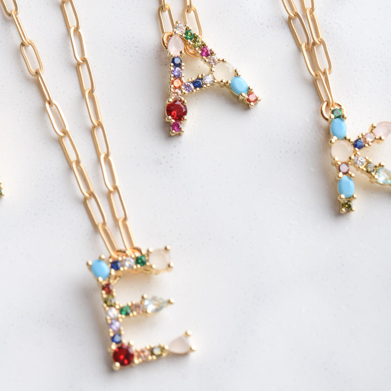 Virtue GOLD CHAIN COLOR GEM MONOGRAM NECKLACE