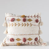 SQUARE COTTON EMBROIDERED APPLIQUE PILLOW - Creative Co-op