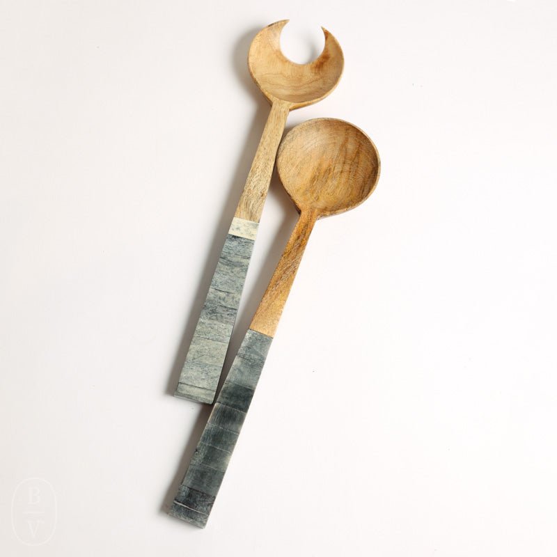 Zodax WOOD SALAD SERVER w/ GRAY INLAID BONE HANDLE