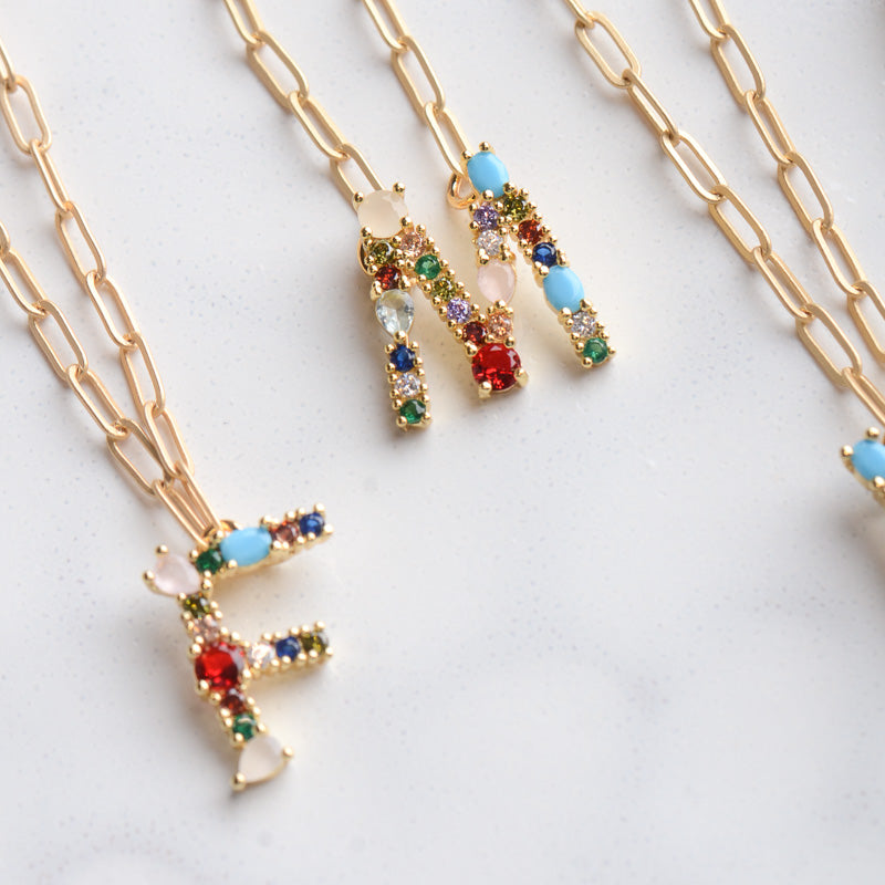 Virtue GOLD CHAIN COLOR GEM MONOGRAM NECKLACE