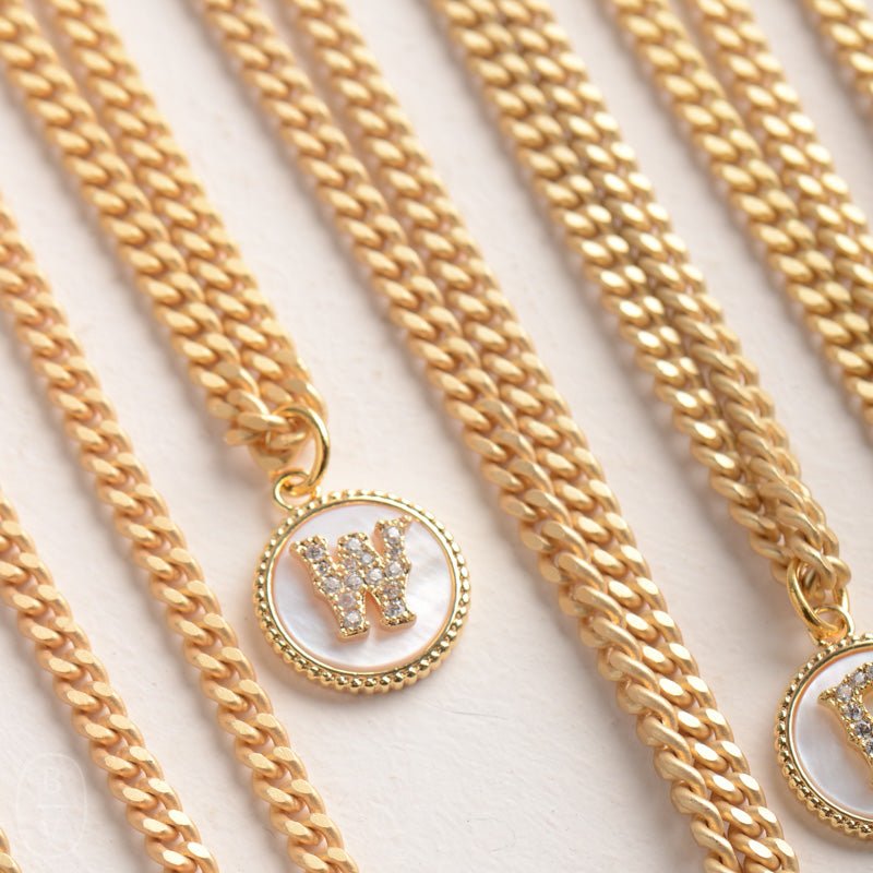 Virtue GOLD SMALL CURB CHAIN MONOGRAM NECKLACE
