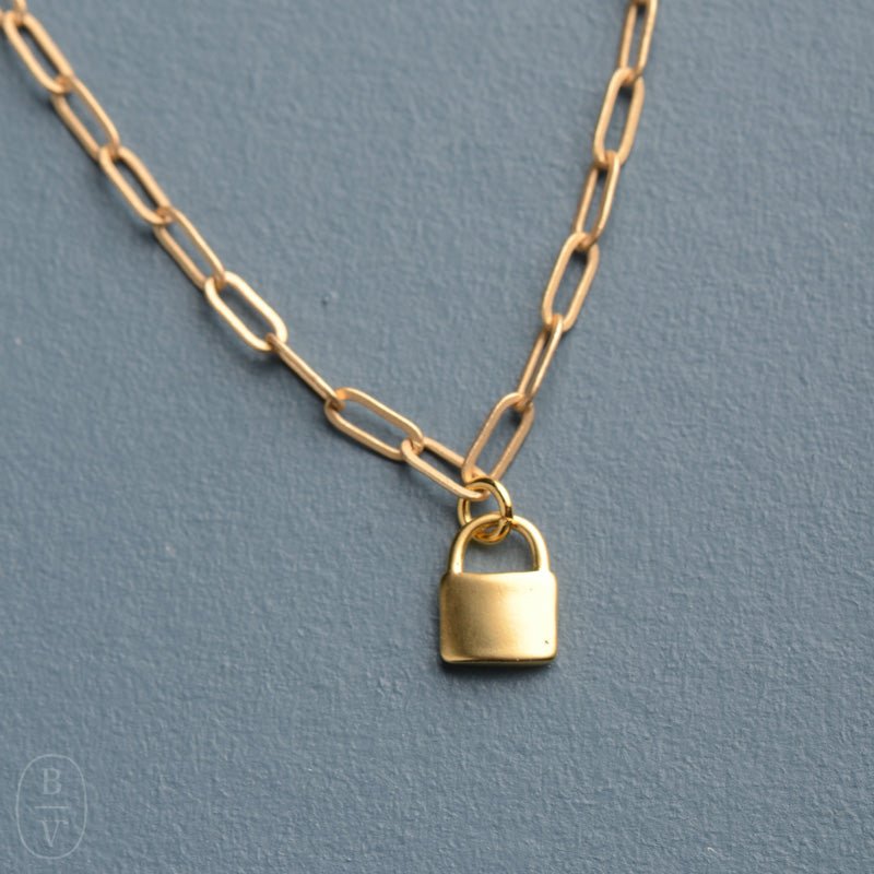 Gold Paperclip Chain Lock Necklace By Virtue – Bella Vita Gifts