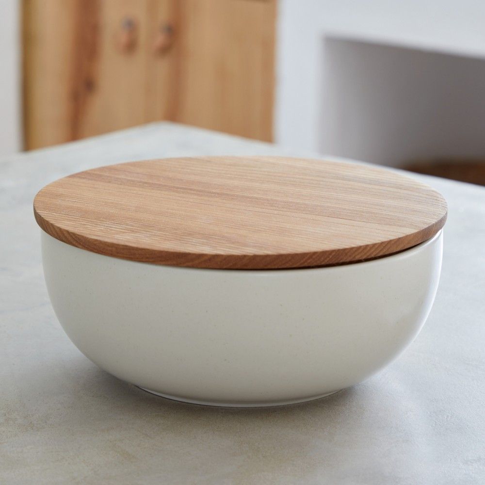 Casafina PACIFICA SERVING BOWL WITH OAK WOOD LID Vanilla