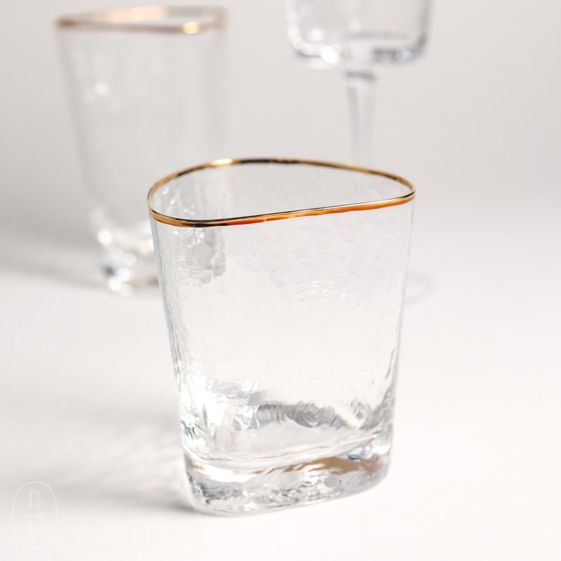 Zodax APERITIVO TRIANGULAR DOUBLE OLD FASHIONED GLASS Clear Gold Rim