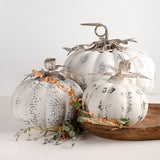 K and K Interiors DISTRESSED METAL PUMPKIN White