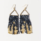Ink and Alloy FRINGE TRIANGLE HANGER EARRINGS Blue Gold Irridescent
