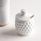 CERAMIC HOBNAIL HONEY JAR DIPPER SET - Creative Co-op
