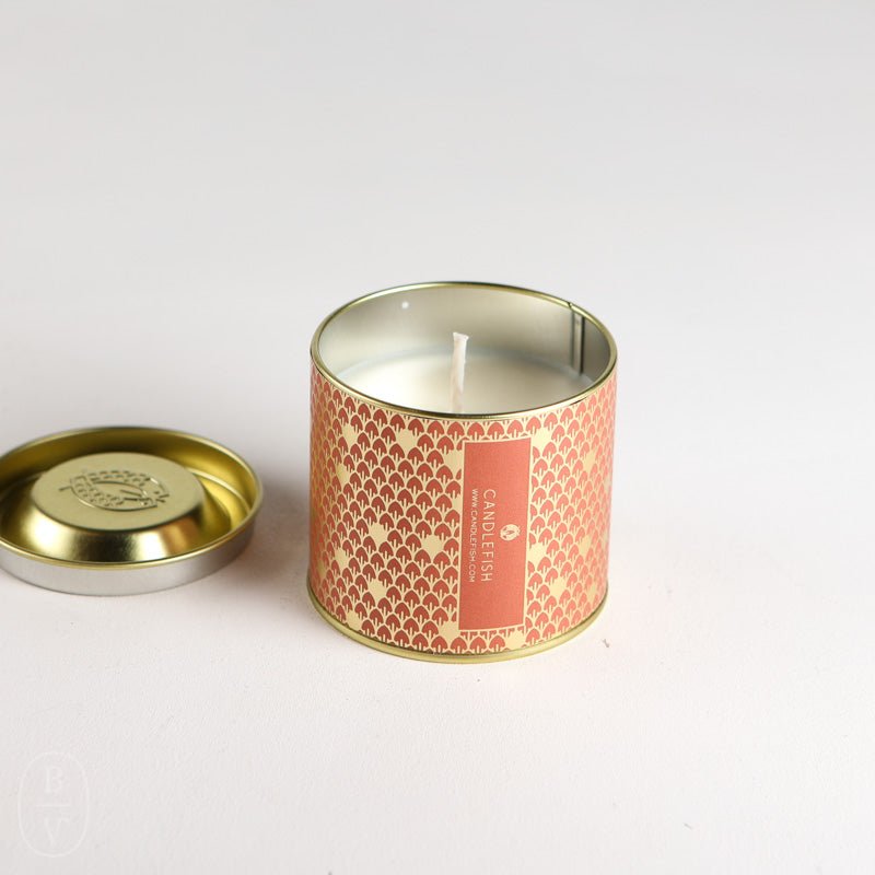 Candlefish EMBOSSED LID GOLD TIN CANDLE No 31 7 Oz