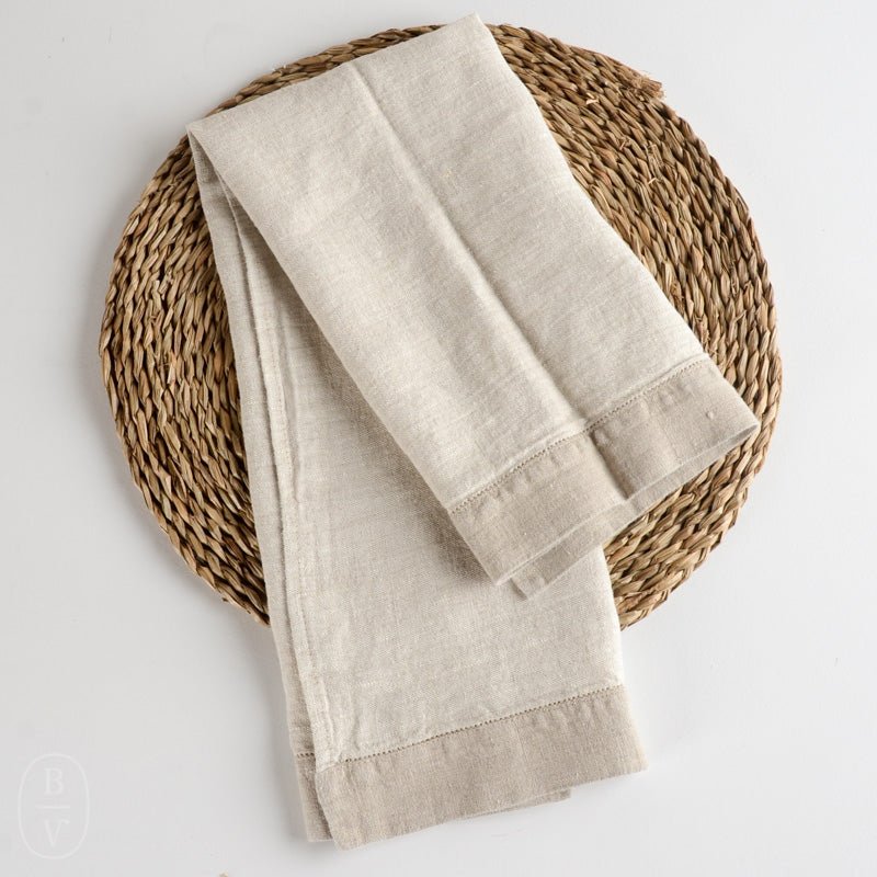 LinenCasa STONEWASHED LINEN HAND TOWEL Light Natural_Natural Trim Dot Hemstitch