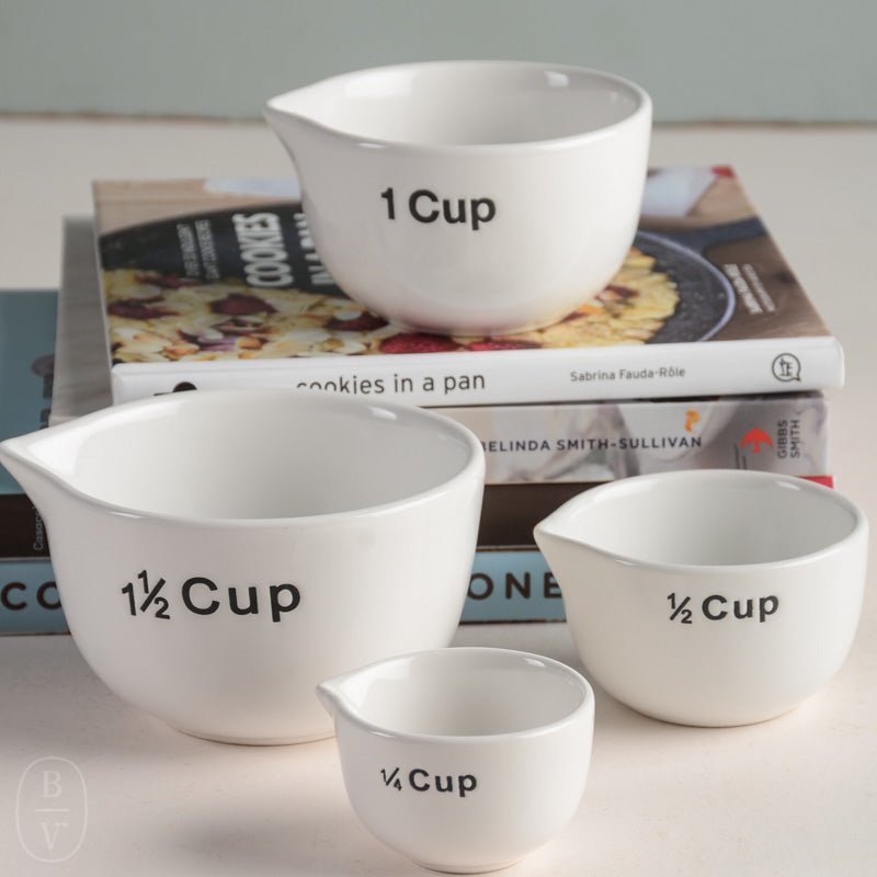 Stoneware Measuring Cups, White, 1-1/2, 1, 1/2 & 1/4 Cup, Set of 4